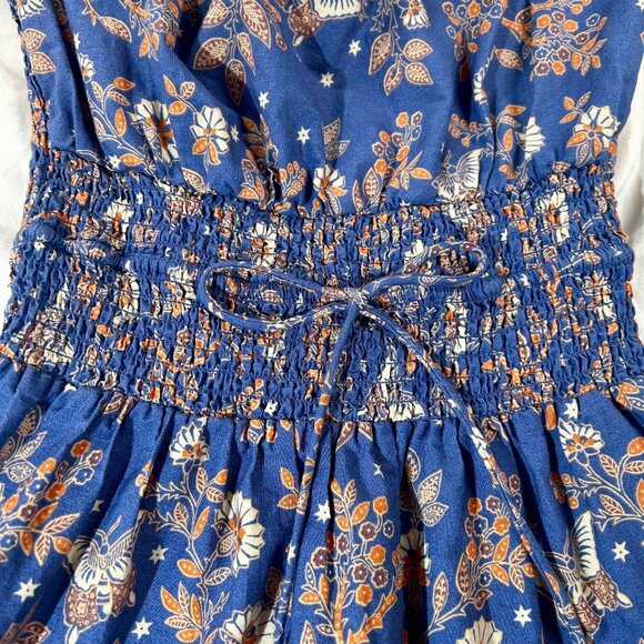 House of Harlow x Revolve Anastassia Blue Boho Floral Puff Sleeve Dress Sz S - Picture 4 of 10